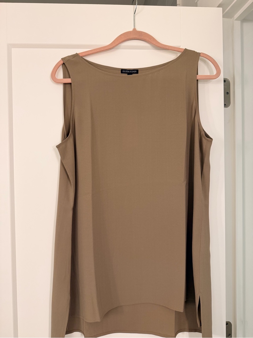 Eileen Fisher Sleeveless Taupe Silk Tunic Sleeveless Tank